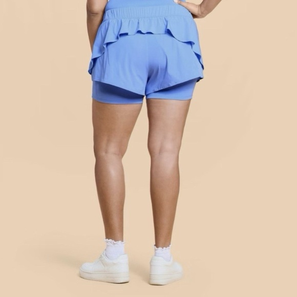 Blogilates Ruffle Shorts Cool Blue Athletic Running Dance Size Large NWT - Picture 4 of 8